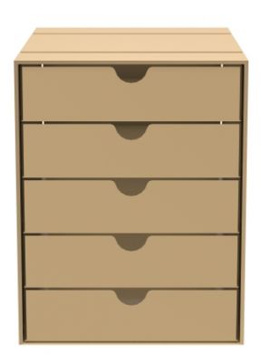 Beige USM Haller Inos Kastenset mit fünf geschlossenen Schubladen für das Home Office, Frontansicht.